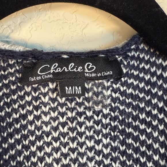 Women’s Button Cardigan Knit Sweater Jacket Hooded Blue Red Plaid Charlie B Sz M - Picture 2 of 4